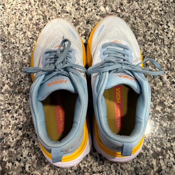 Hoka One Bondi 8 Blue and Yellow Running Shoes - Picture 5 of 11